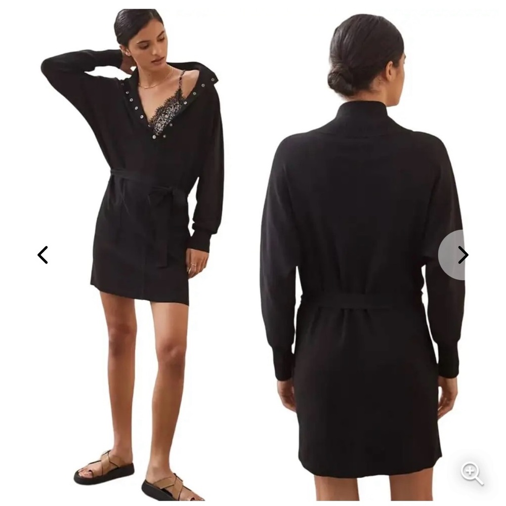 Anthropologie Daily Practice Polo Knit Sweater Dress Henley
Mock Neck Black M
